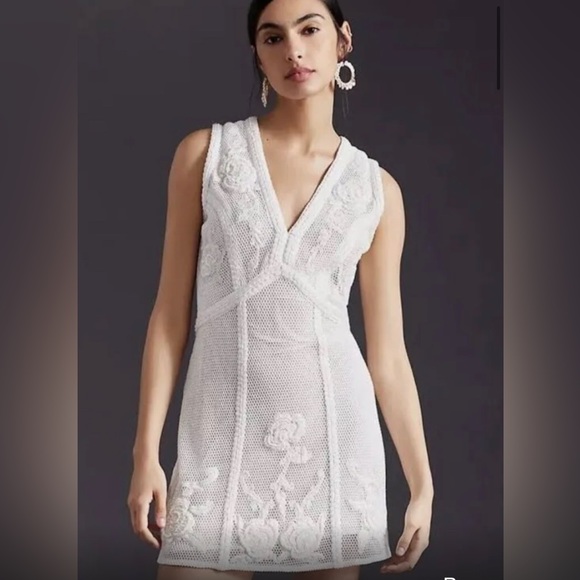 NWT - Not So Serious by Pallavi Mohan White Embroidered Mini Dress Sz Medium - Picture 4 of 15